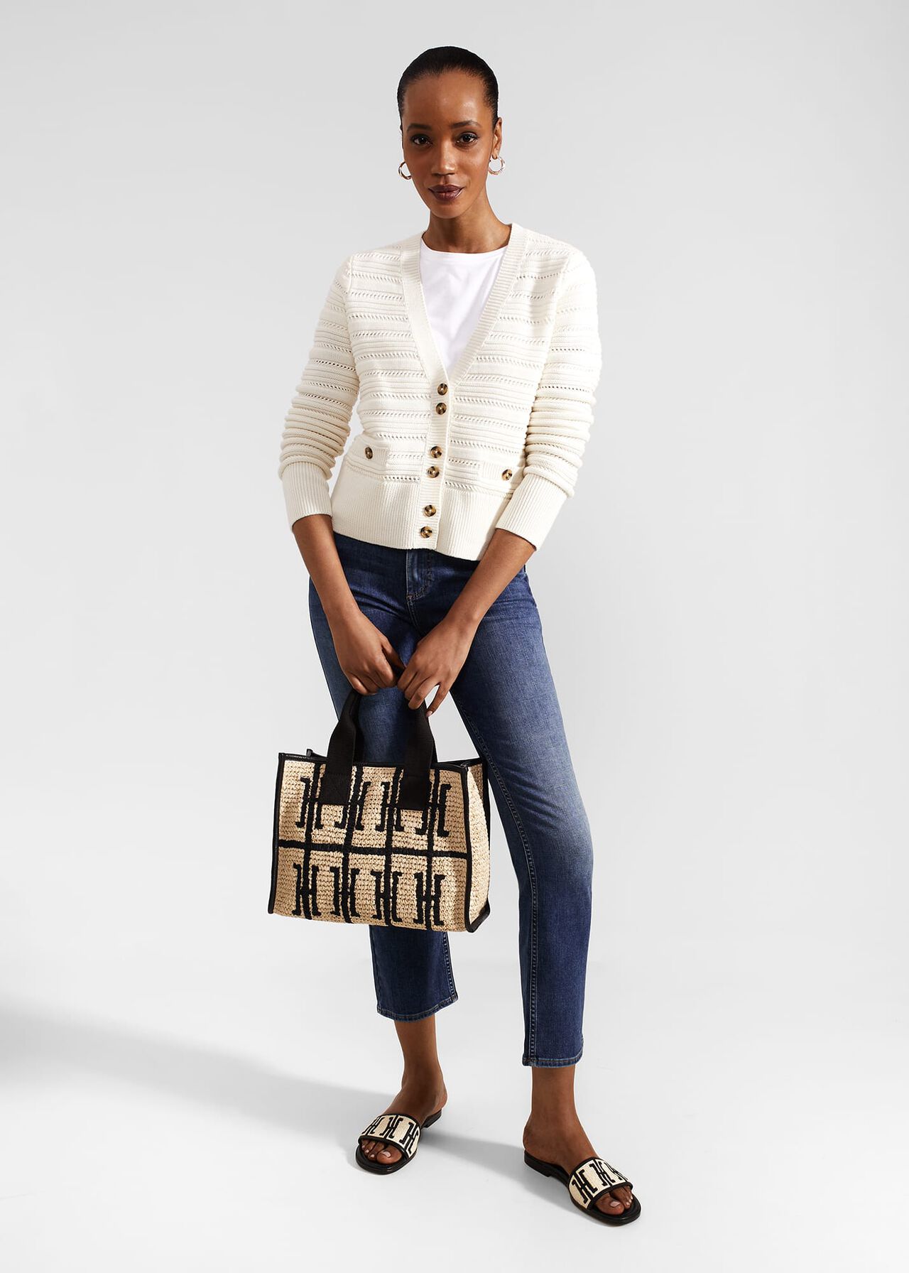 Naomi Cotton Cardigan, Ivory, hi-res