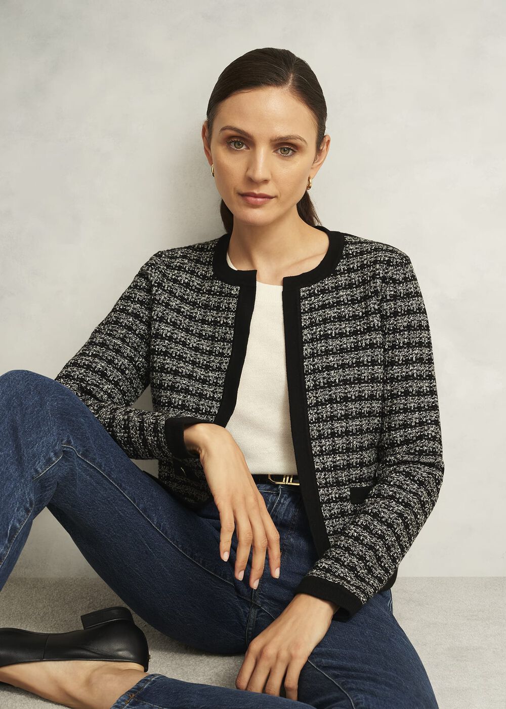 Monochrome Audra Boucle Knitted Jacket, Black Ivory, hi-res