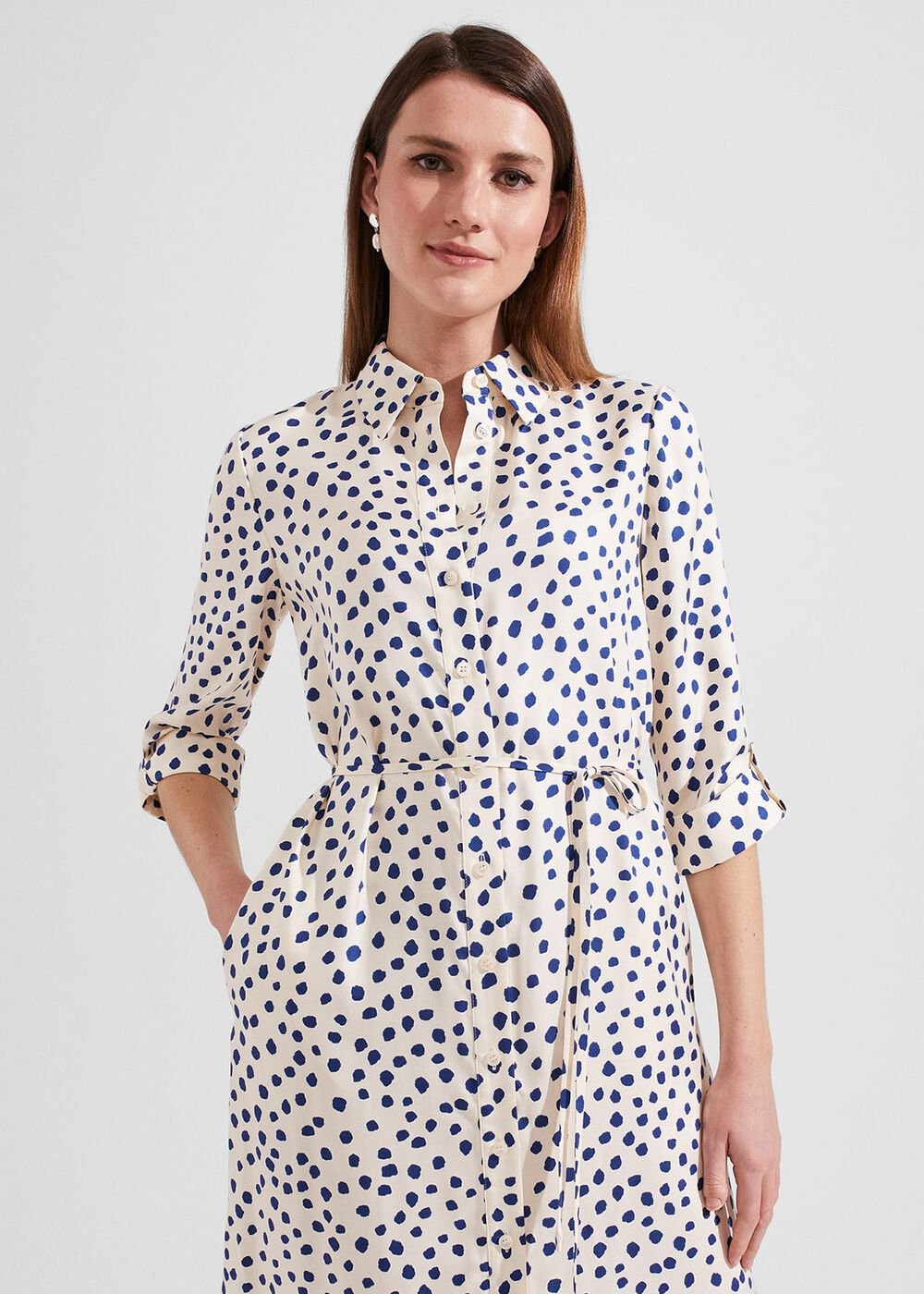 Cali Spot Shirt Dress, Ivory Deep Blue, hi-res