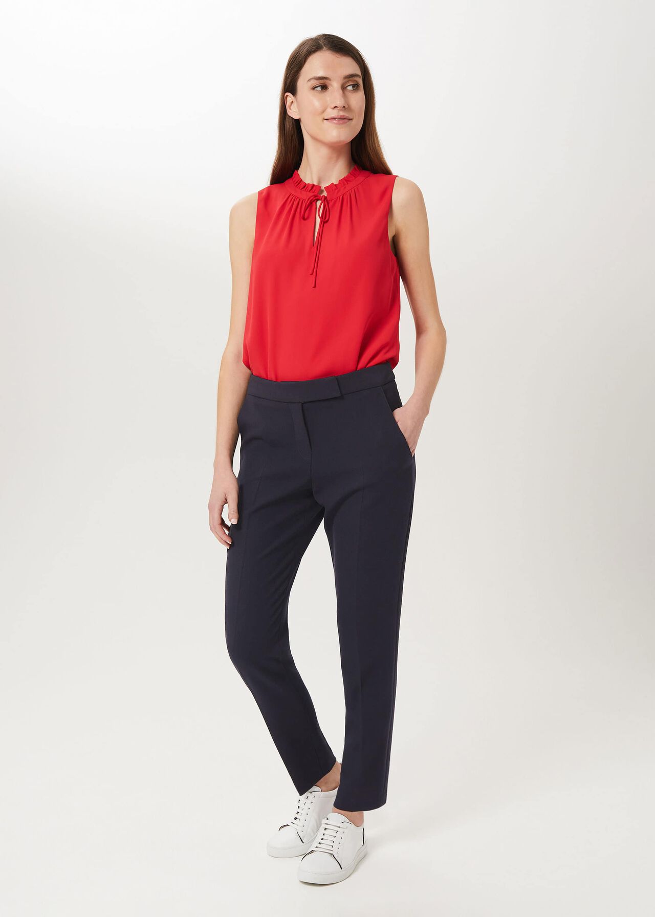 Leila Slim Trousers With Stretch, Navy, hi-res