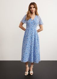 Forbury Paris Midi Dress, Blue Ivory, hi-res