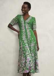 Petite Ana Silk Floral Dress, Green Pink, hi-res
