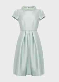 Jocelyn Silk Blend Fit And Flare Dress, Sage Green, hi-res