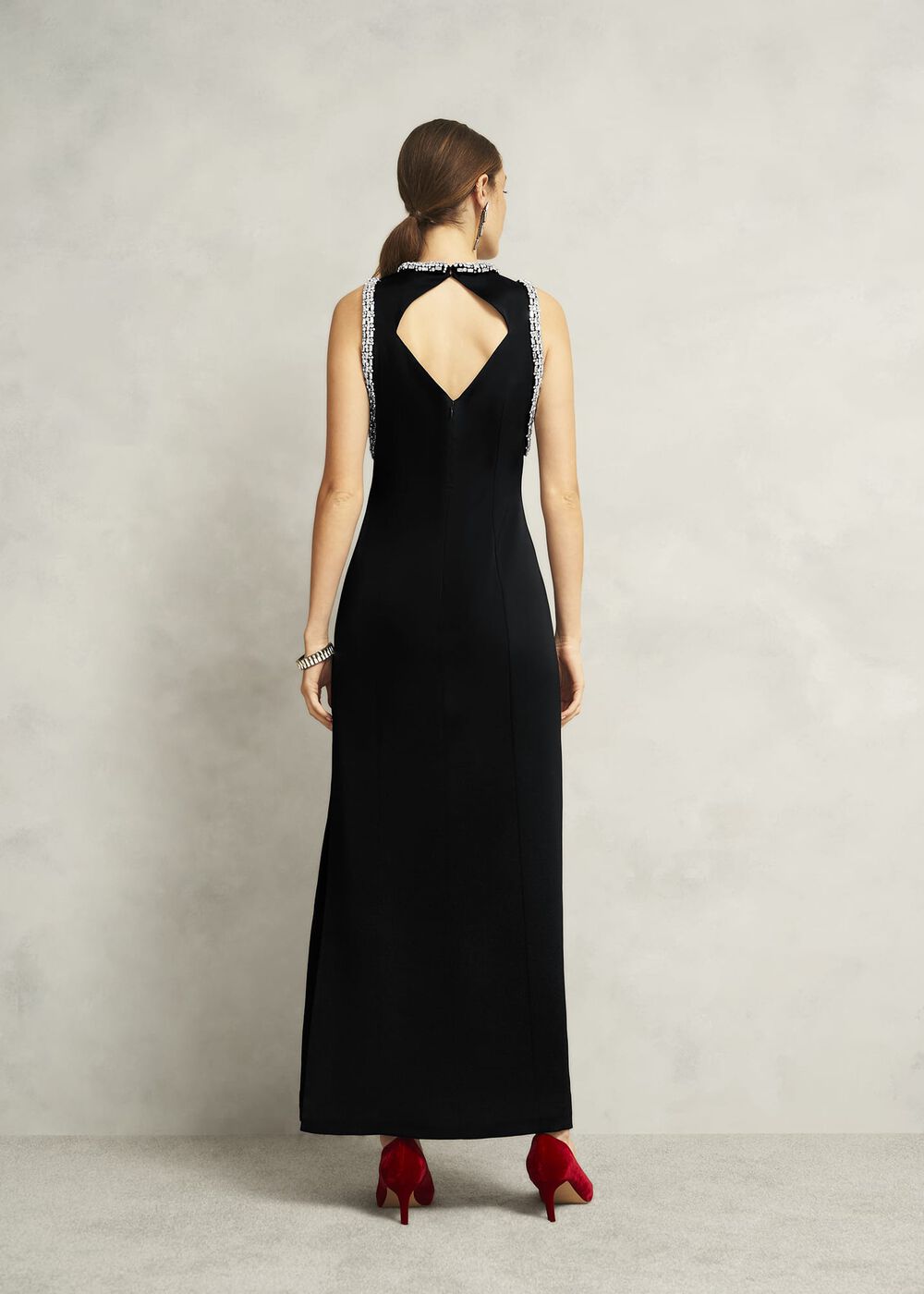 Angelina Trimmed Column Maxi Dress, Black, hi-res