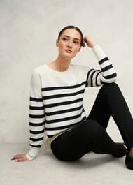 Amoura Striped Cotton Jumper, Ivory Navy, hi-res