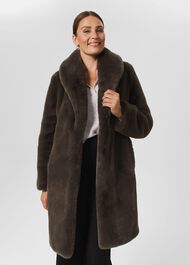 Gabby Faux Fur Coat , Dark Charcoal, hi-res