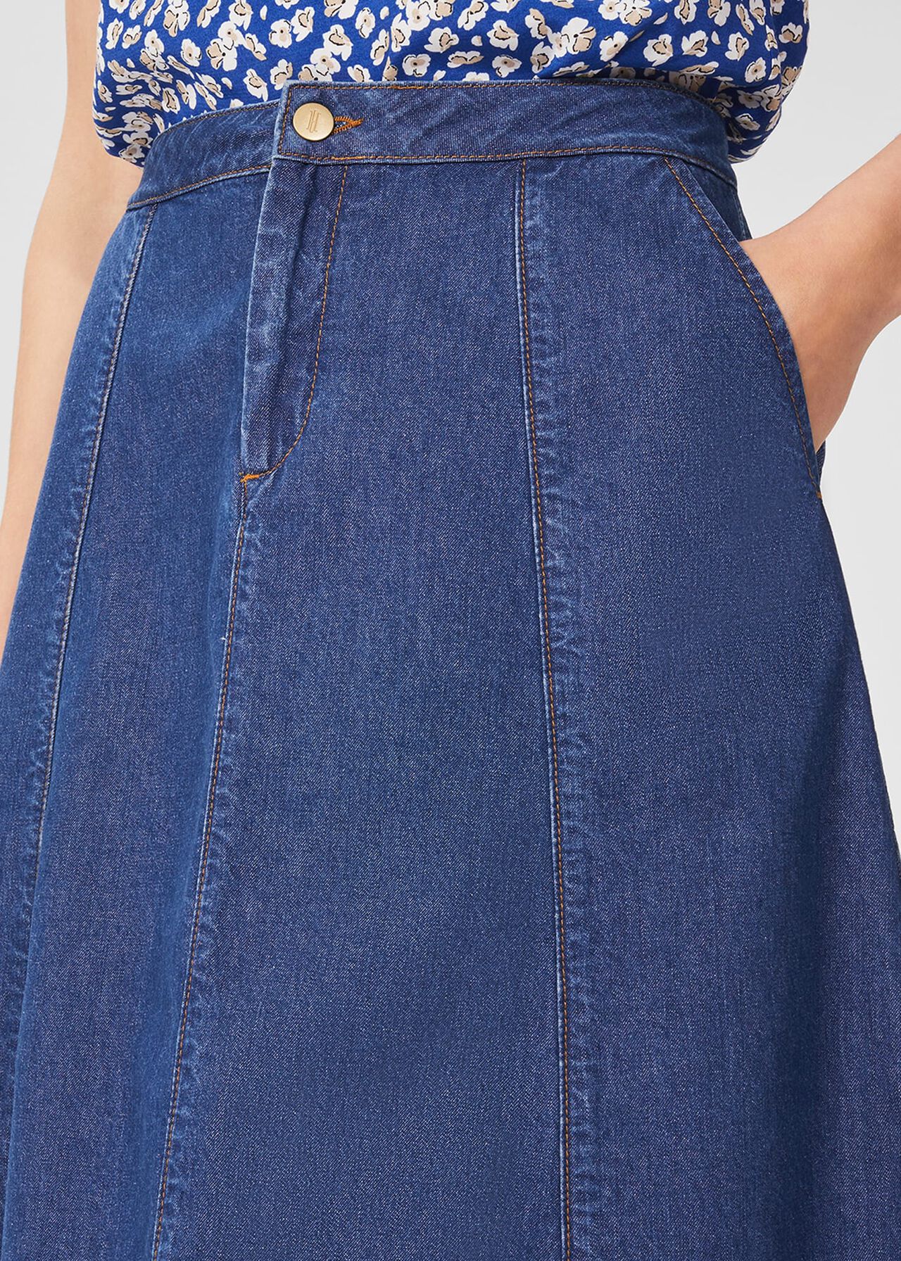 Freida Denim Midi Skirt, Blue, hi-res