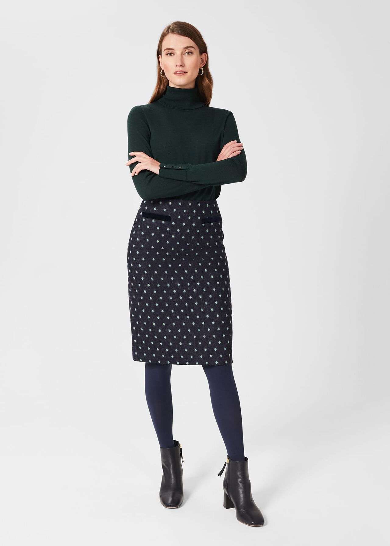 Tessa Wool Pencil Skirt, Navy Green, hi-res