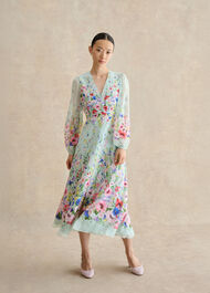 Monica Silk Floral Dress, Green Multi, hi-res