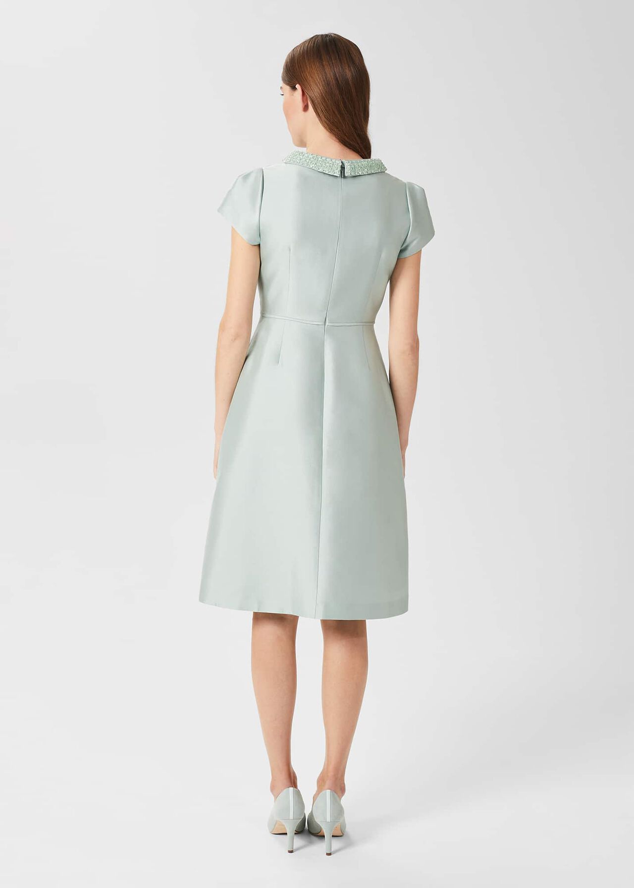 Jocelyn Silk Blend Fit And Flare Dress, Sage Green, hi-res