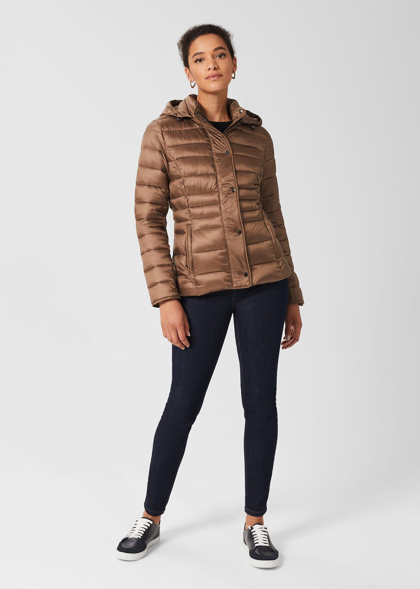 Heather hooded padded longline puffer jacket in black top