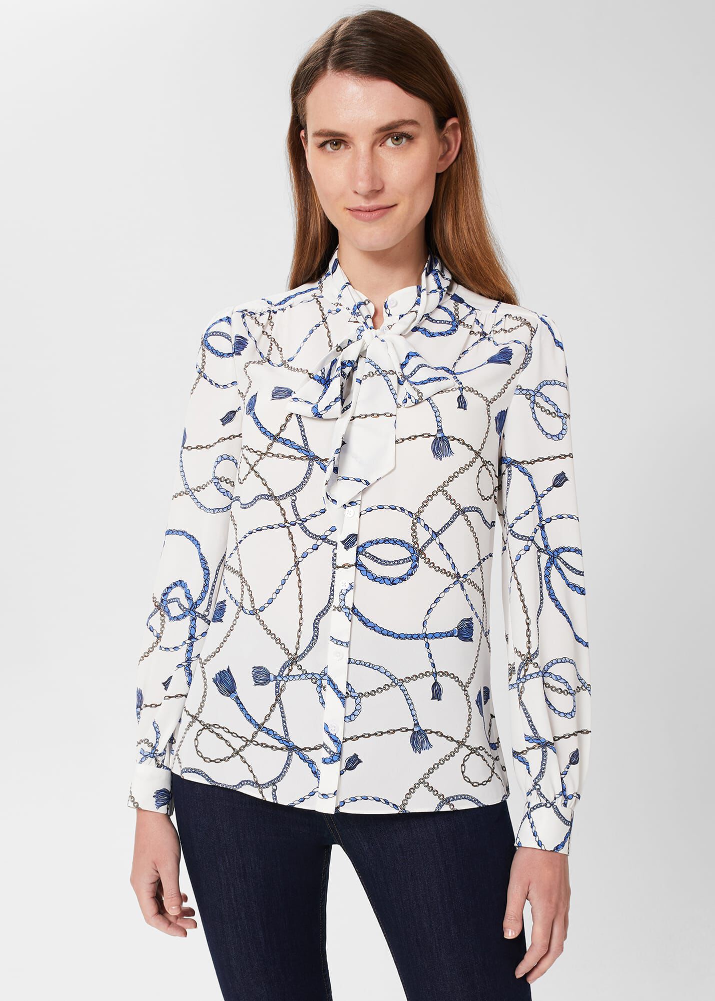 Tie neck discount blouse