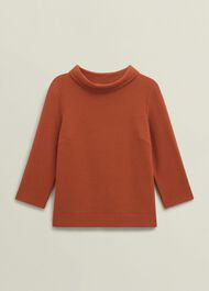 Orange Betsy Textured 3/4 Sleeve Roll Neck Top, Sienna Orange, hi-res