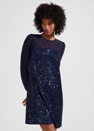 Zariah Sequin A Line Dress, Midnight Navy, hi-res