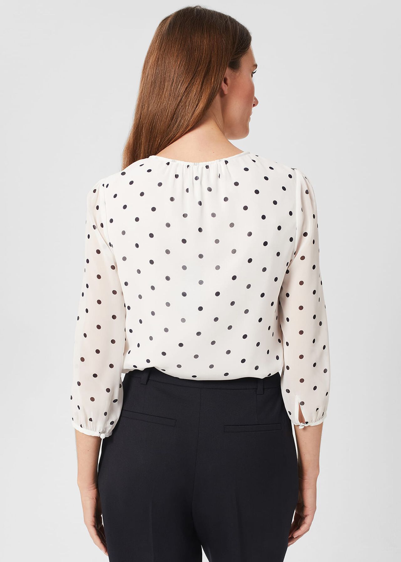 Demi Spot Blouse, Ivory Navy, hi-res