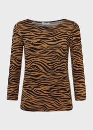 Sonya Printed Top, Camel Black, hi-res