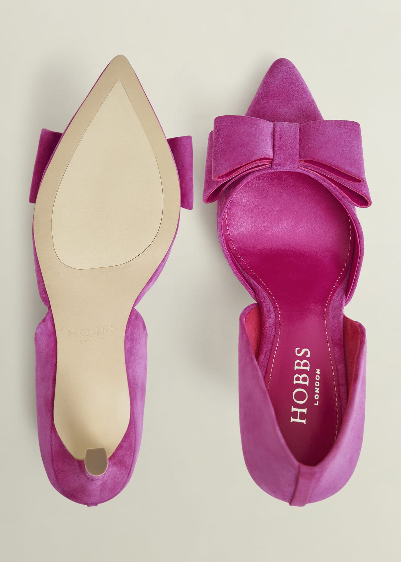 Elva Suede Bow Court Shoes, Bright Pink, hi-res