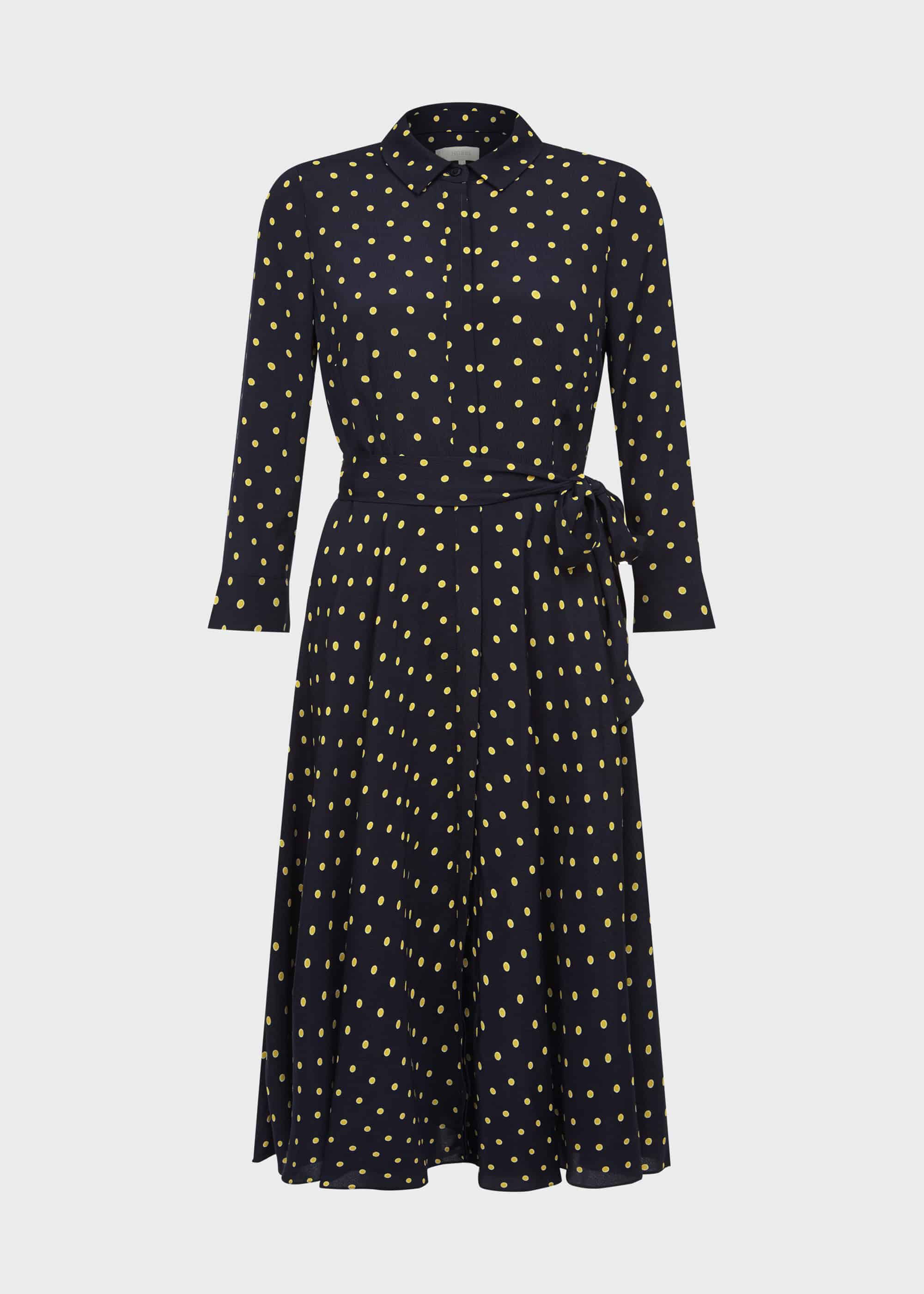 hobbs navy and white spot dress