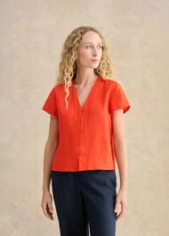 Aurelia Linen Top, Tomato Red, hi-res