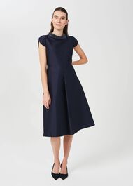 Christie Silk Wool Beaded Dress, Navy, hi-res