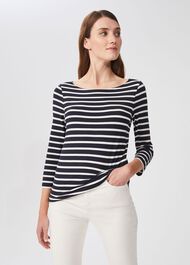 Striped Sonya Double Fronted Top, Navy Ivory, hi-res