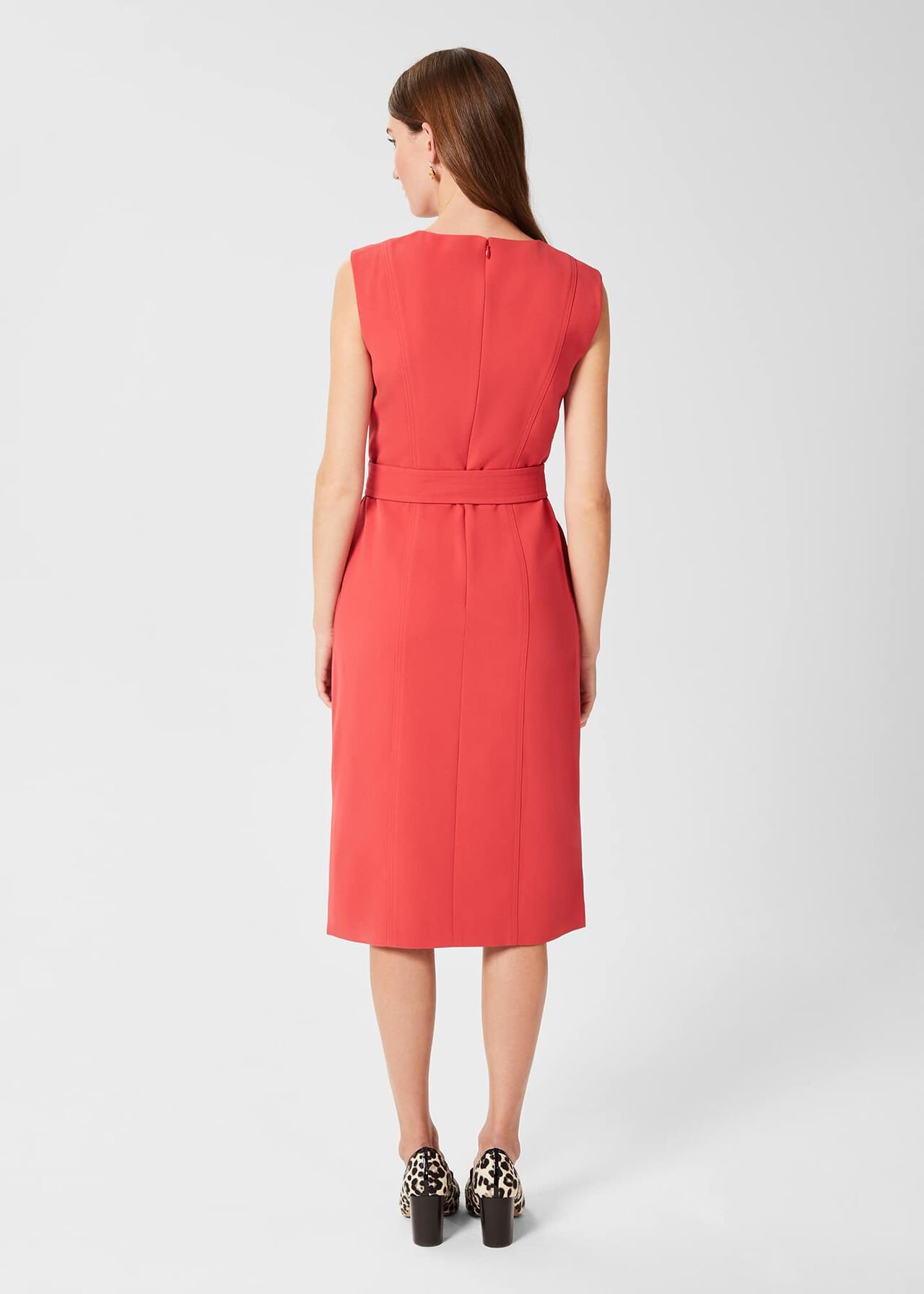 Petite Fenella Belted Dress, Dark Coral, hi-res