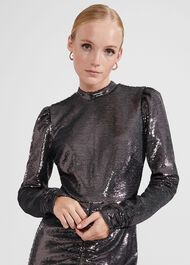 Loretta Sequin Dress, Charcoal Grey, hi-res