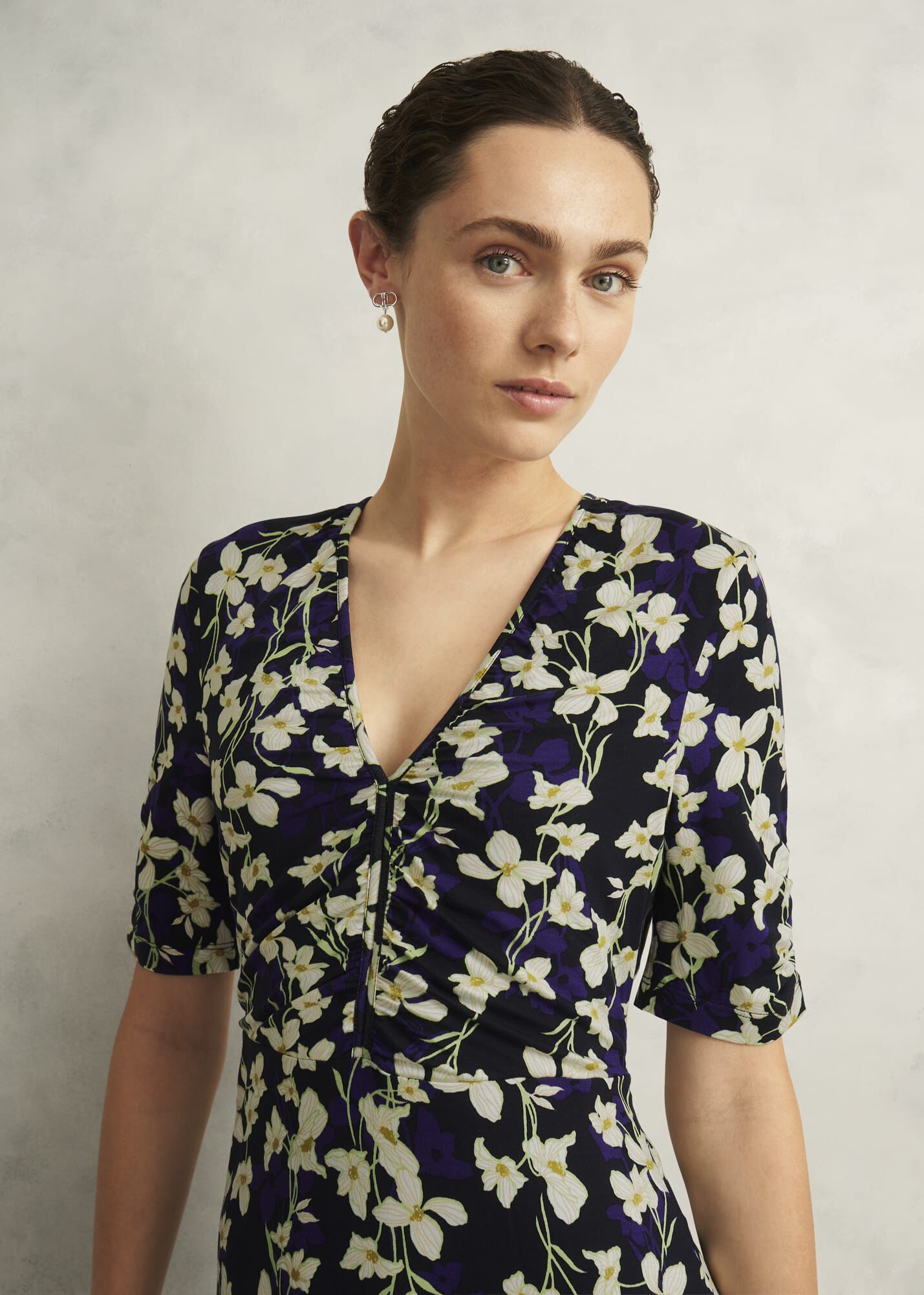 Navy Floral Peyton Jersey Midi Dress | Hobbs US |