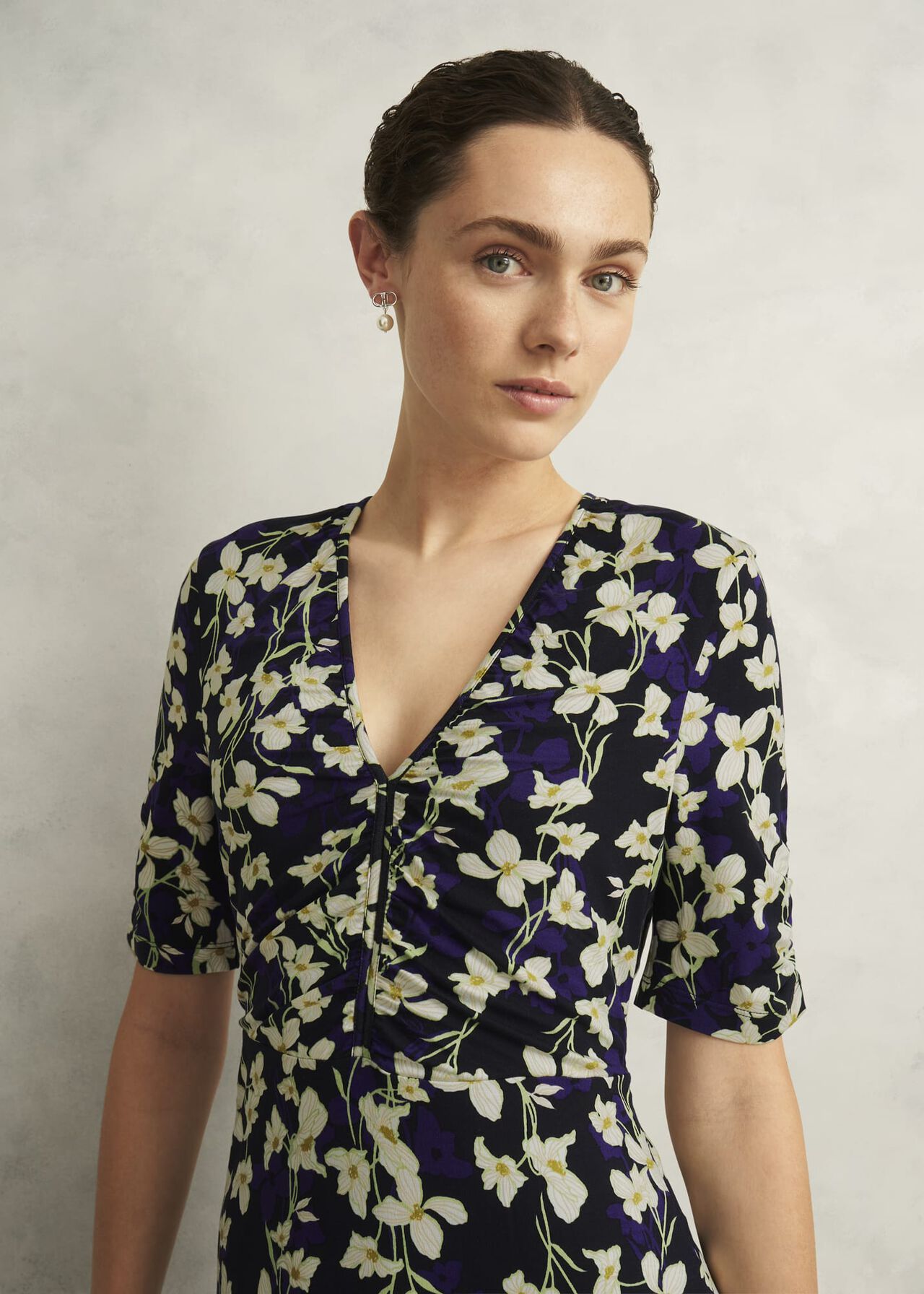 Navy Floral Peyton Jersey Midi Dress, Navy Multi, hi-res