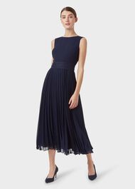 Bridgette Pleated Fit And Flare Dress, Midnight, hi-res