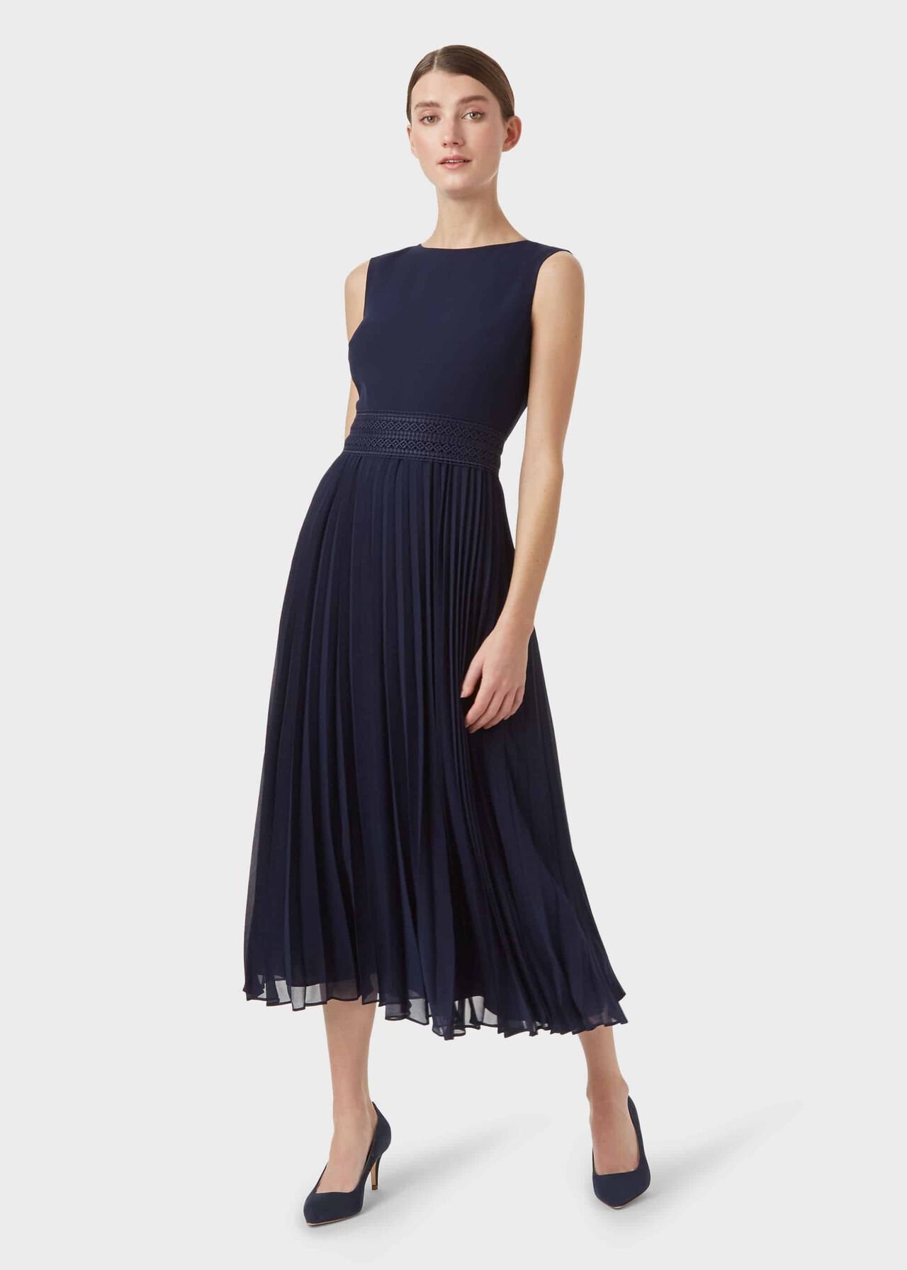 Bridgette Pleated Fit And Flare Dress, Midnight, hi-res