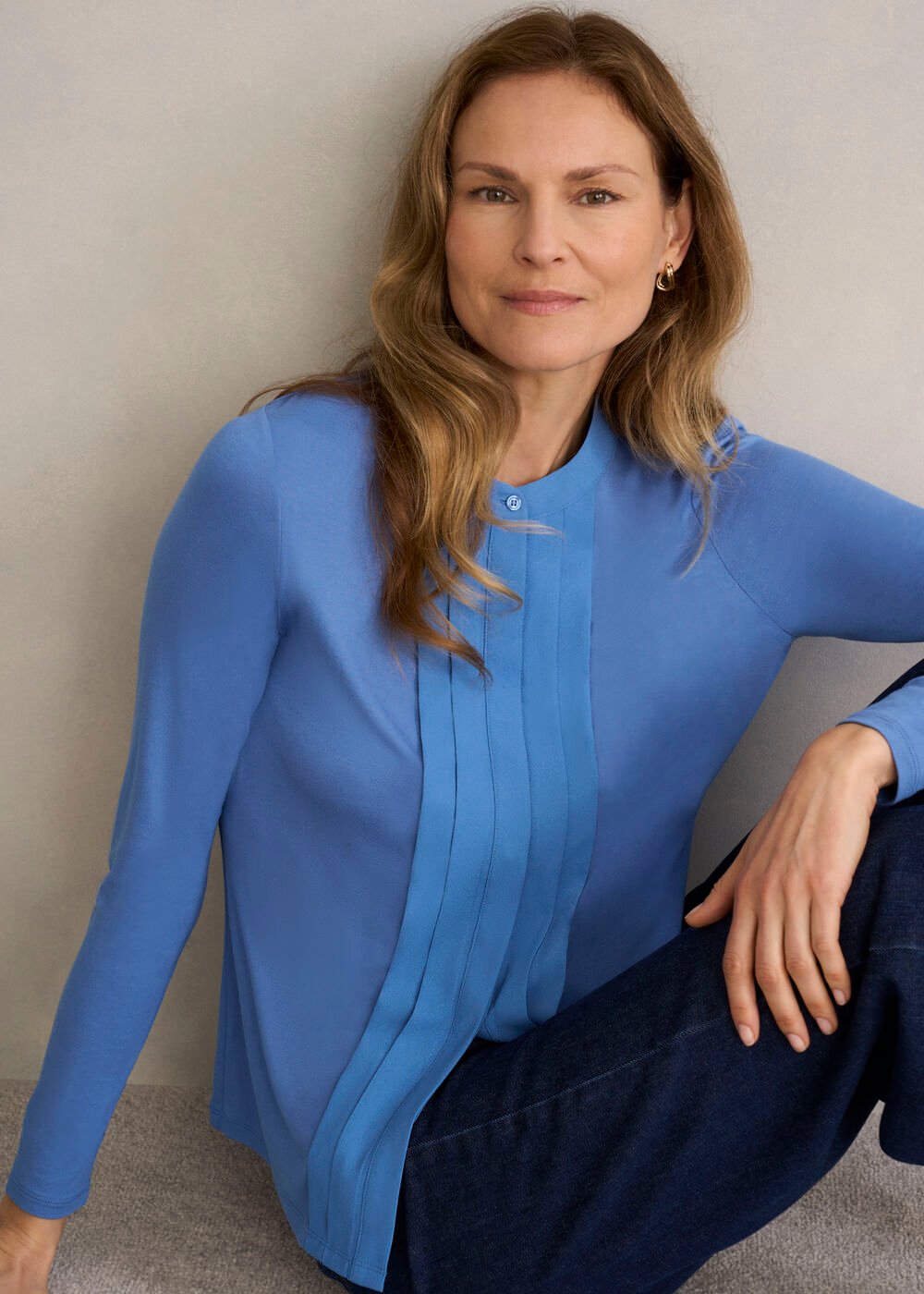 Tiana Pleat Front Top, Thistle Blue, hi-res