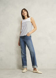Maddy Cotton Striped Top, White Navy, hi-res
