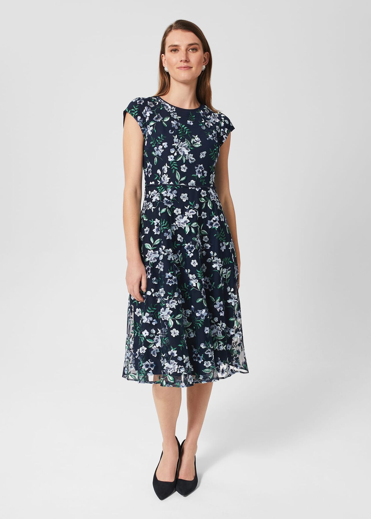 Petite Tia Embroidered Dress, Pale Blue Multi, hi-res