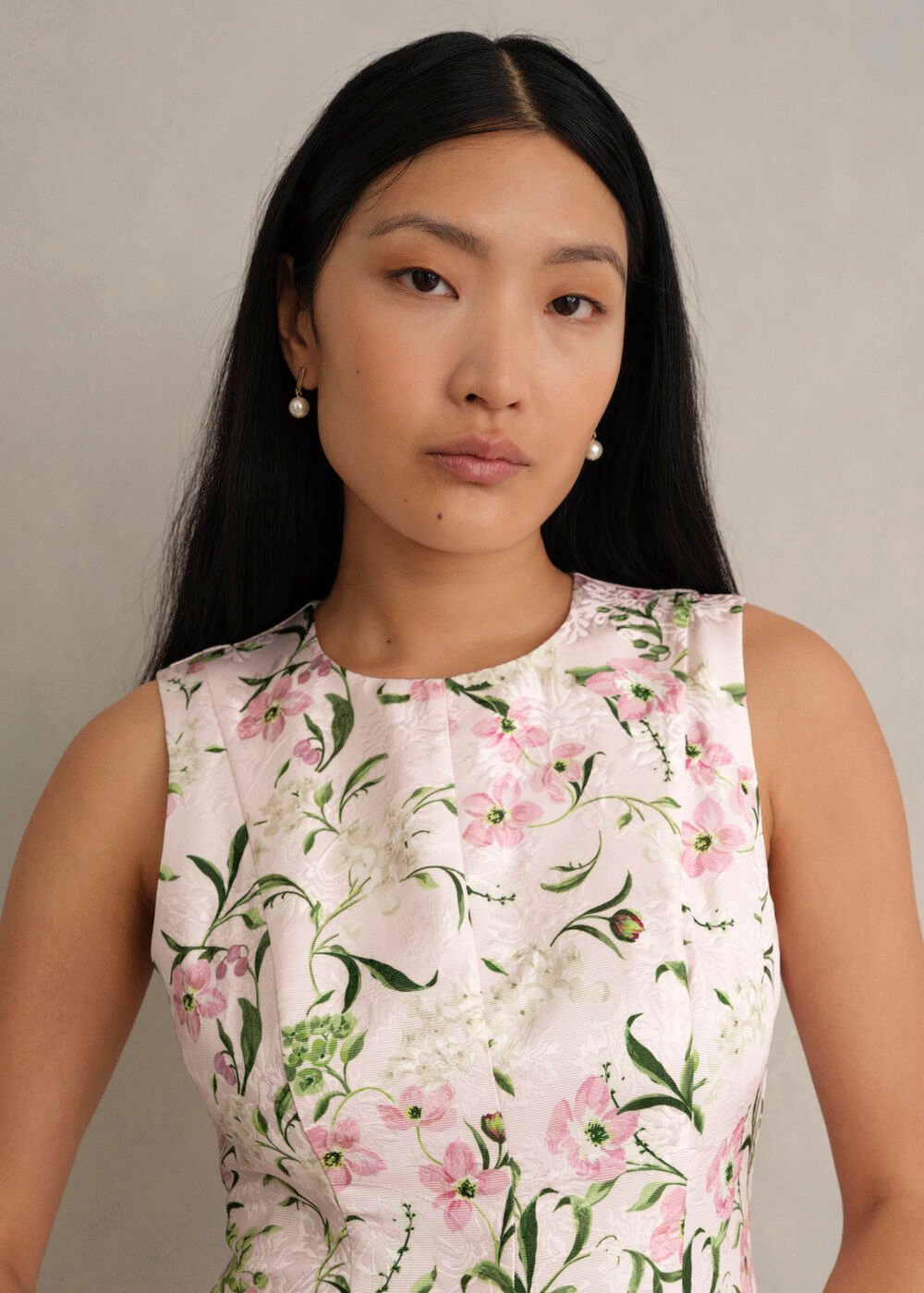 Lana Floral Jacquard Dress, Pale Pink Multi, hi-res