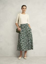 Dark Green Floral Kiara Midi Skirt, Green Multi, hi-res