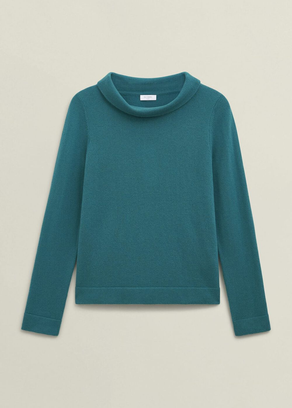 Dark Green Audrey Cashmere Blend Roll Neck Jumper, Deep Lake Green, hi-res