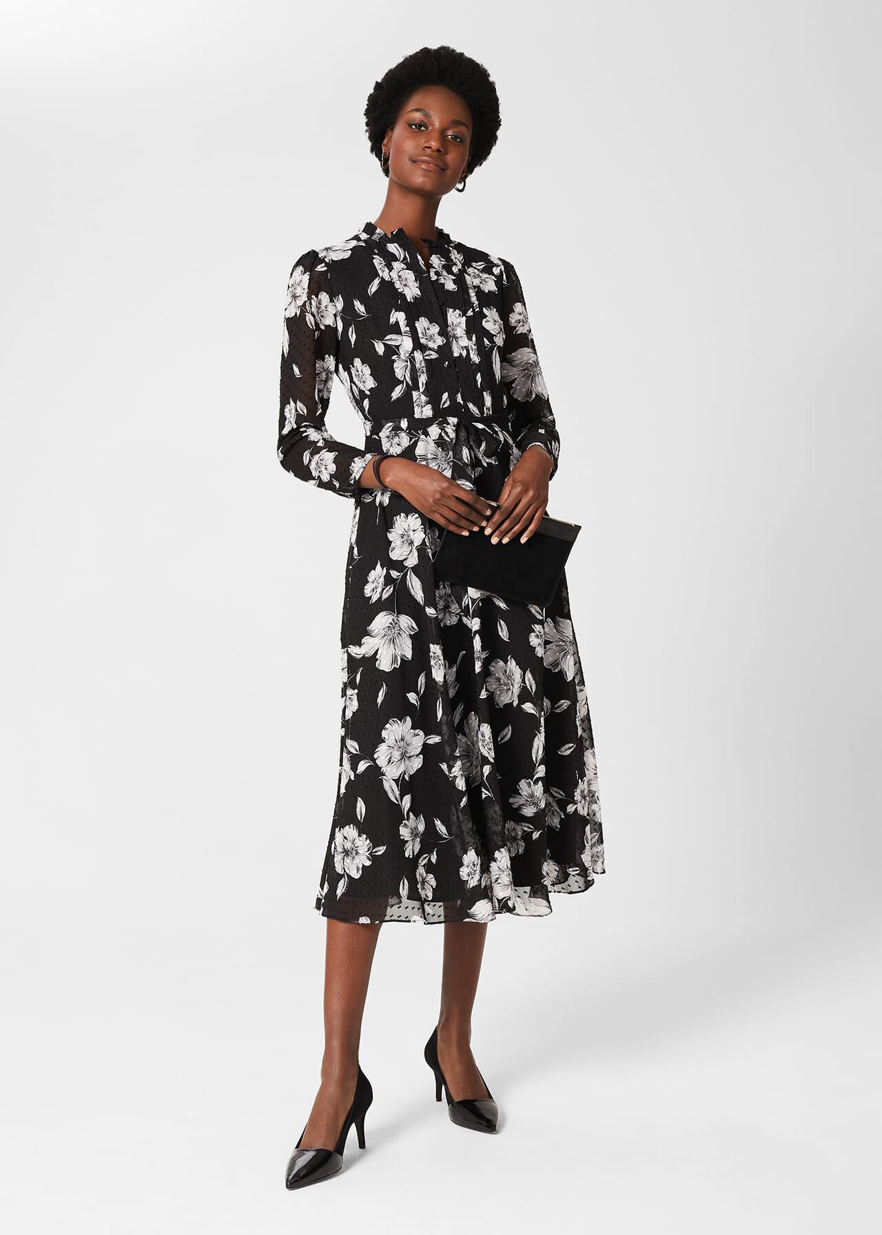 Orla Floral Jacquard Midi Dress, Black Ivory, hi-res