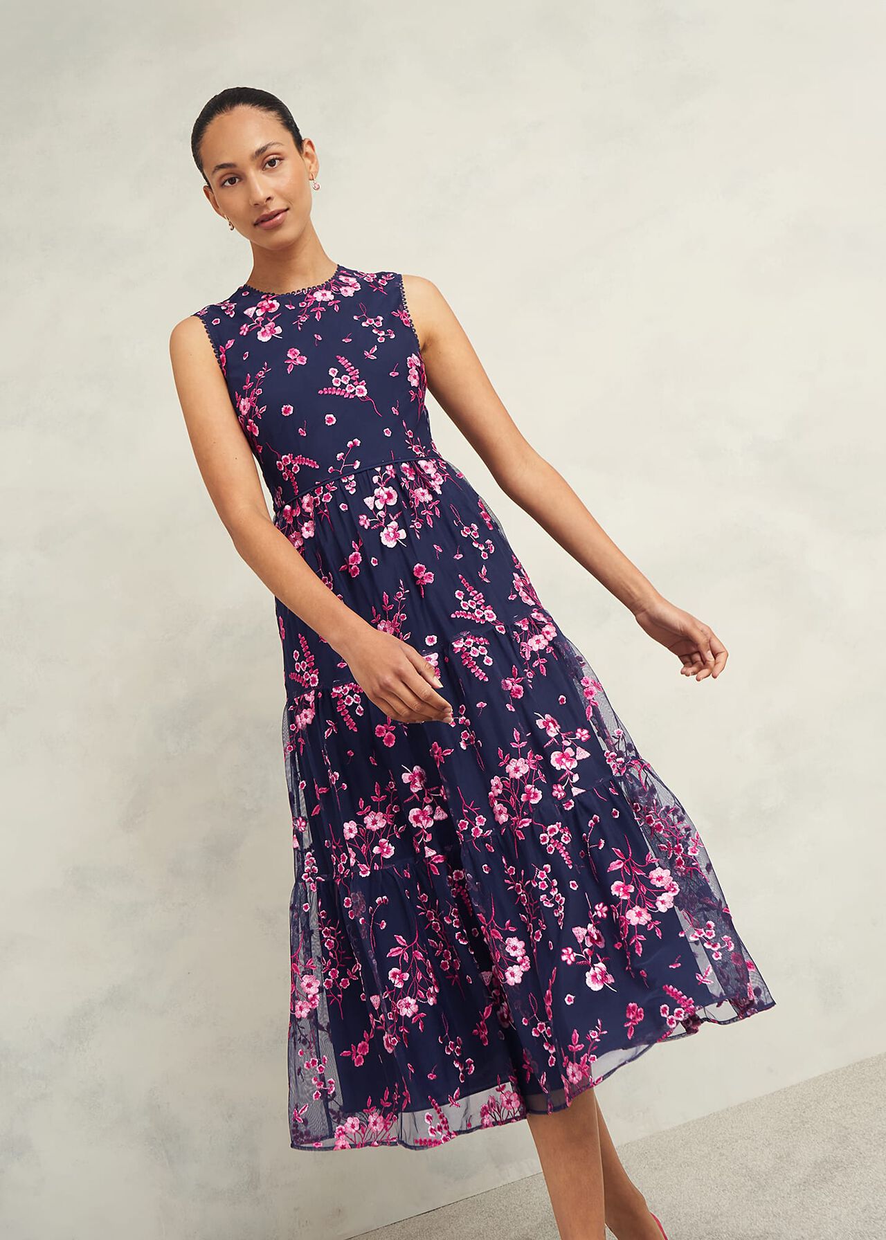 Bethany Embroidered Dress, Navy Pink, hi-res