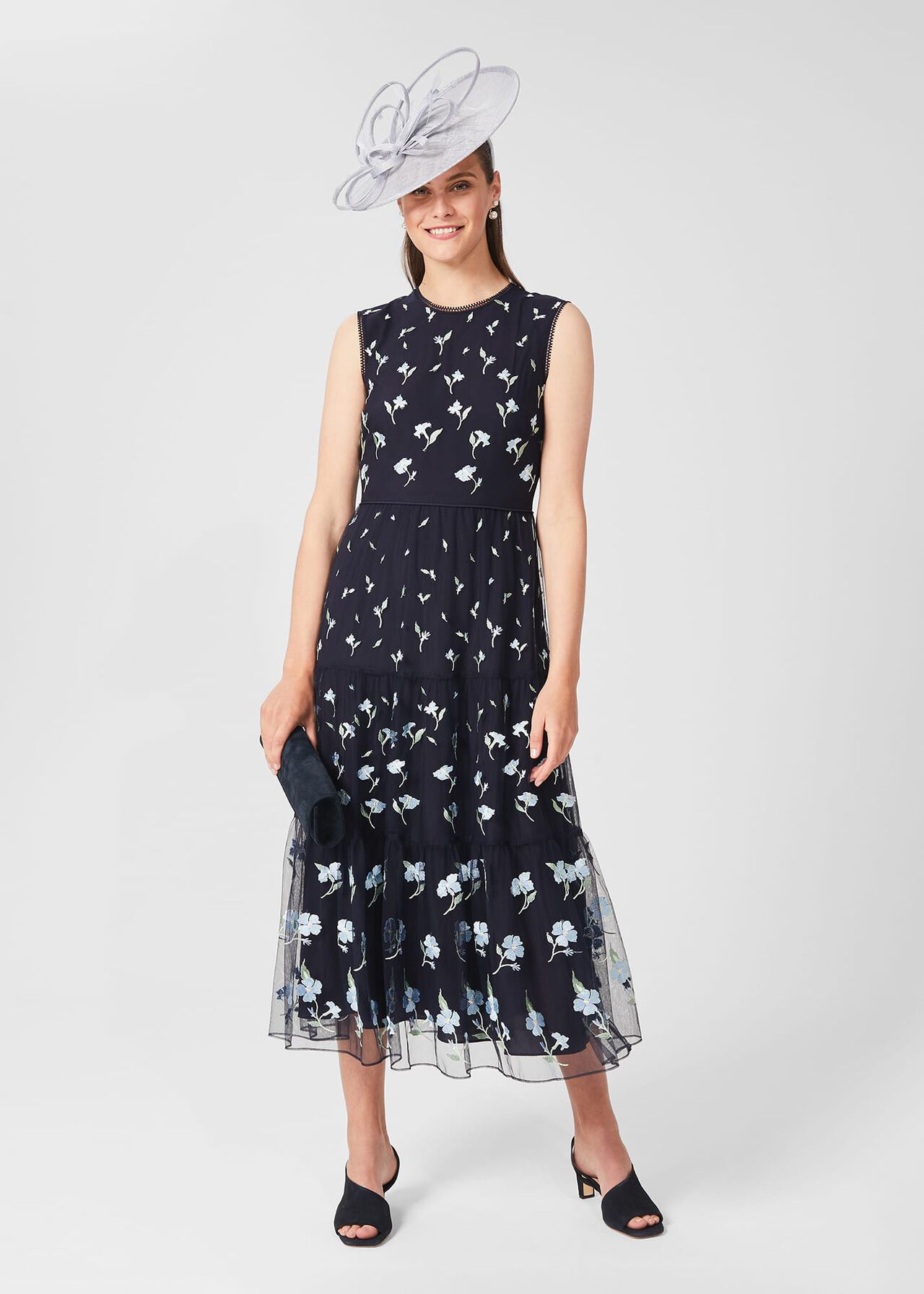 Petite Bethany Embroidered Floral Dress, Navy Multi, hi-res