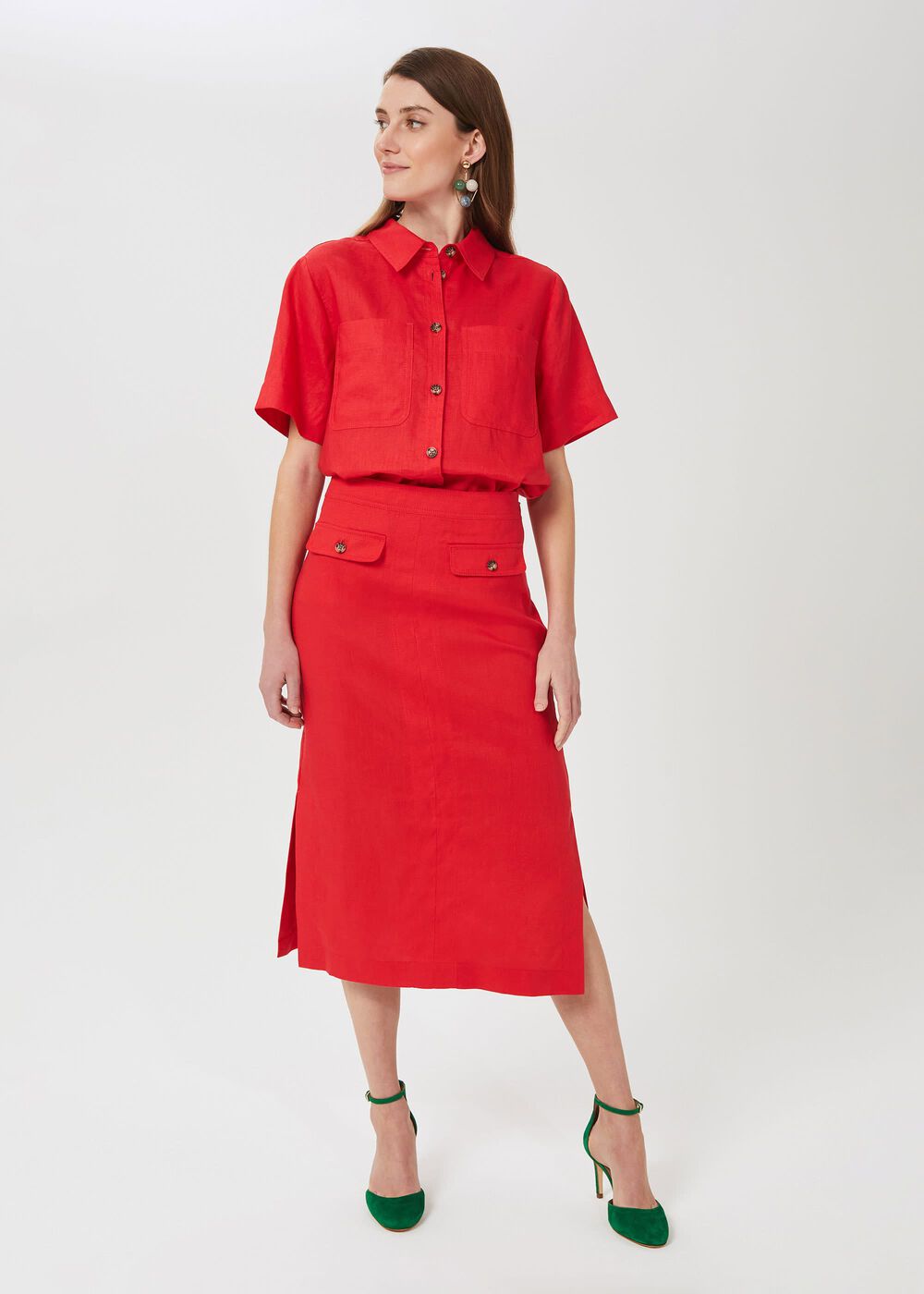 Georgiana Linen Shirt, Coral Red, hi-res