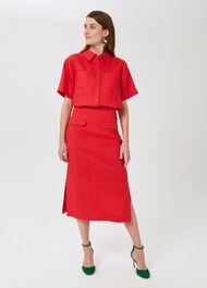 Georgiana Linen Shirt, Coral Red, hi-res