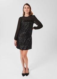 Zariah Sequin Dress, Black, hi-res