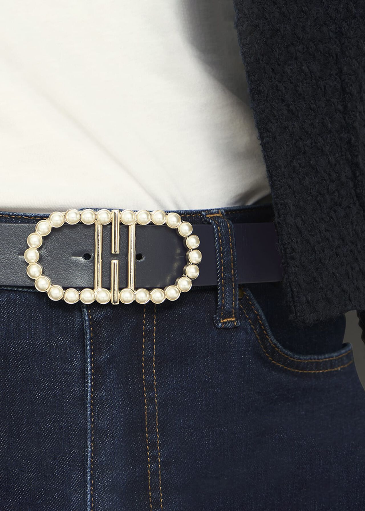 Keira Pearl Waist Belt, Midnight Navy, hi-res