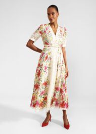 Aurelia Floral Silk Dress, Cream Multi, hi-res