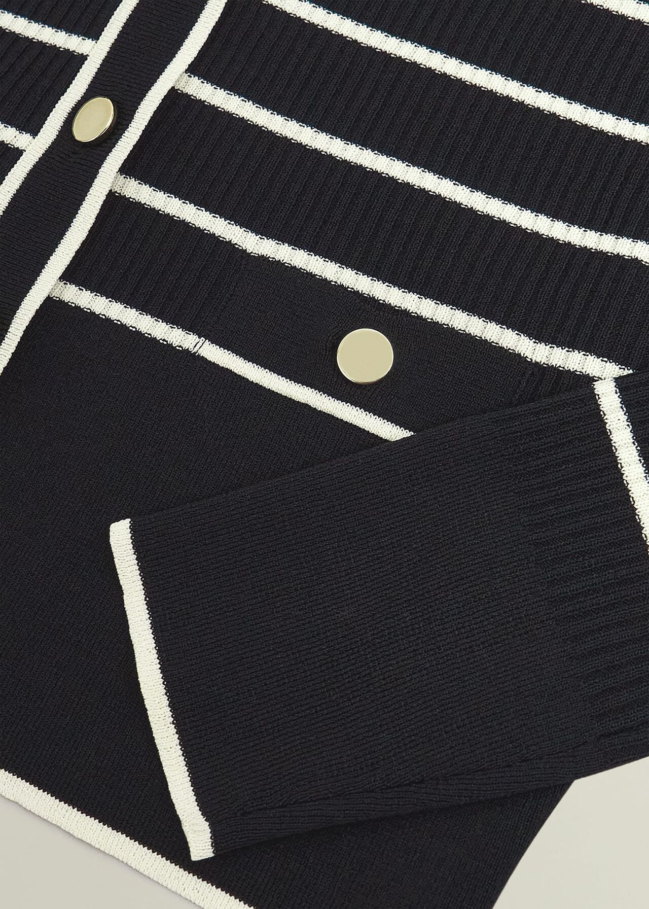 Navy Belmont Striped Knitted V Neck Cardigan, Black Cream, hi-res