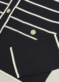 Navy Belmont Striped Knitted V Neck Cardigan, Black Cream, hi-res
