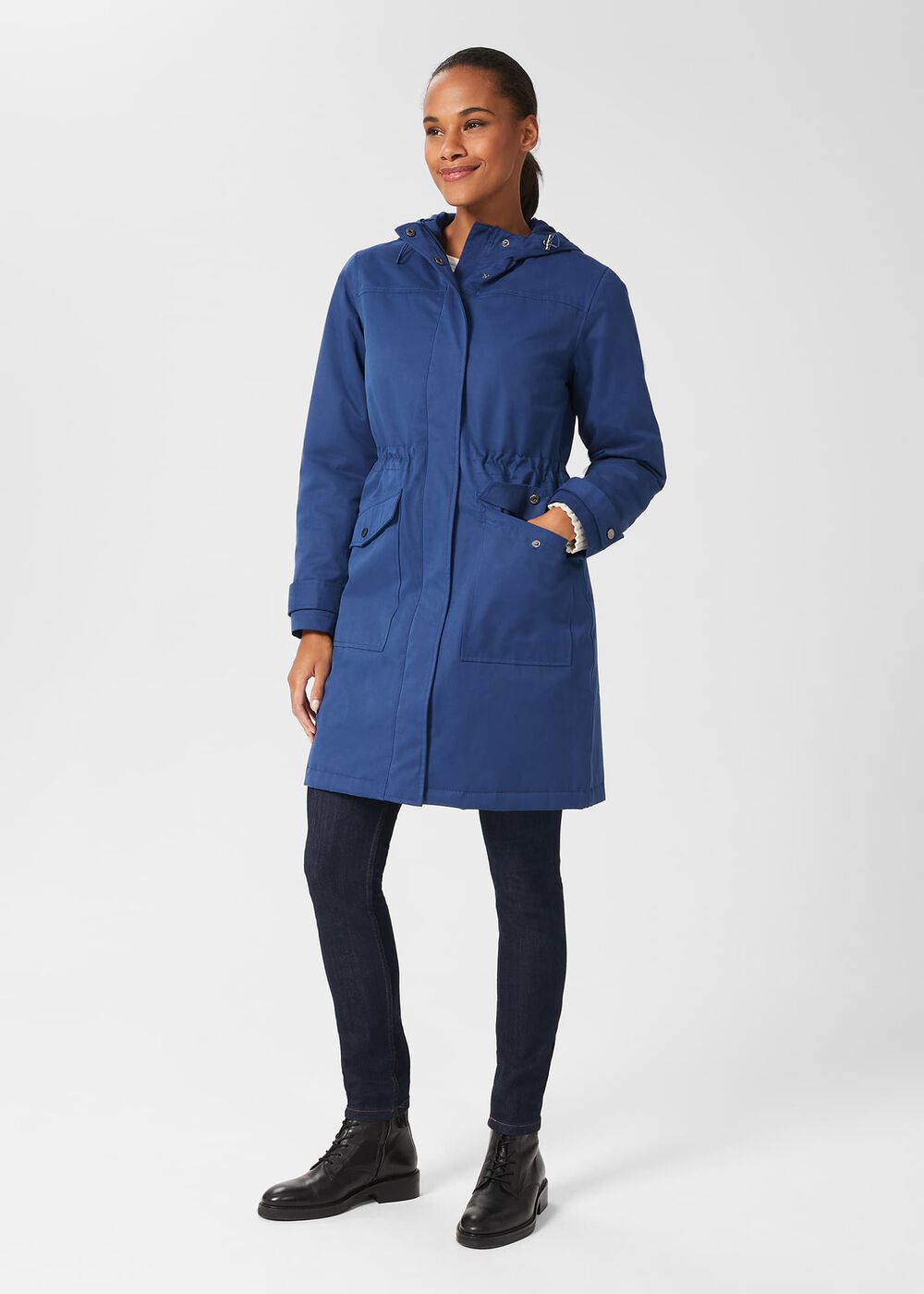 Kyra Waterproof Coat With Hood, Deep Blue, hi-res