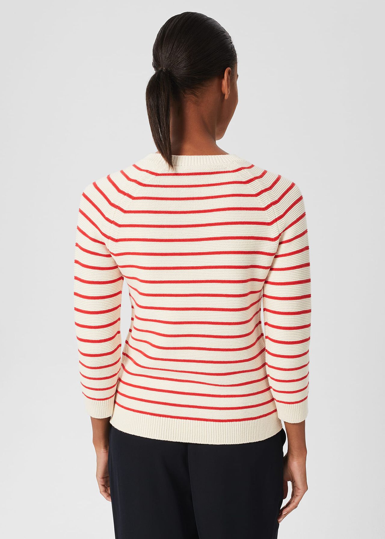 Abigail Cotton Stripe Jumper, Ivory Flame Red, hi-res