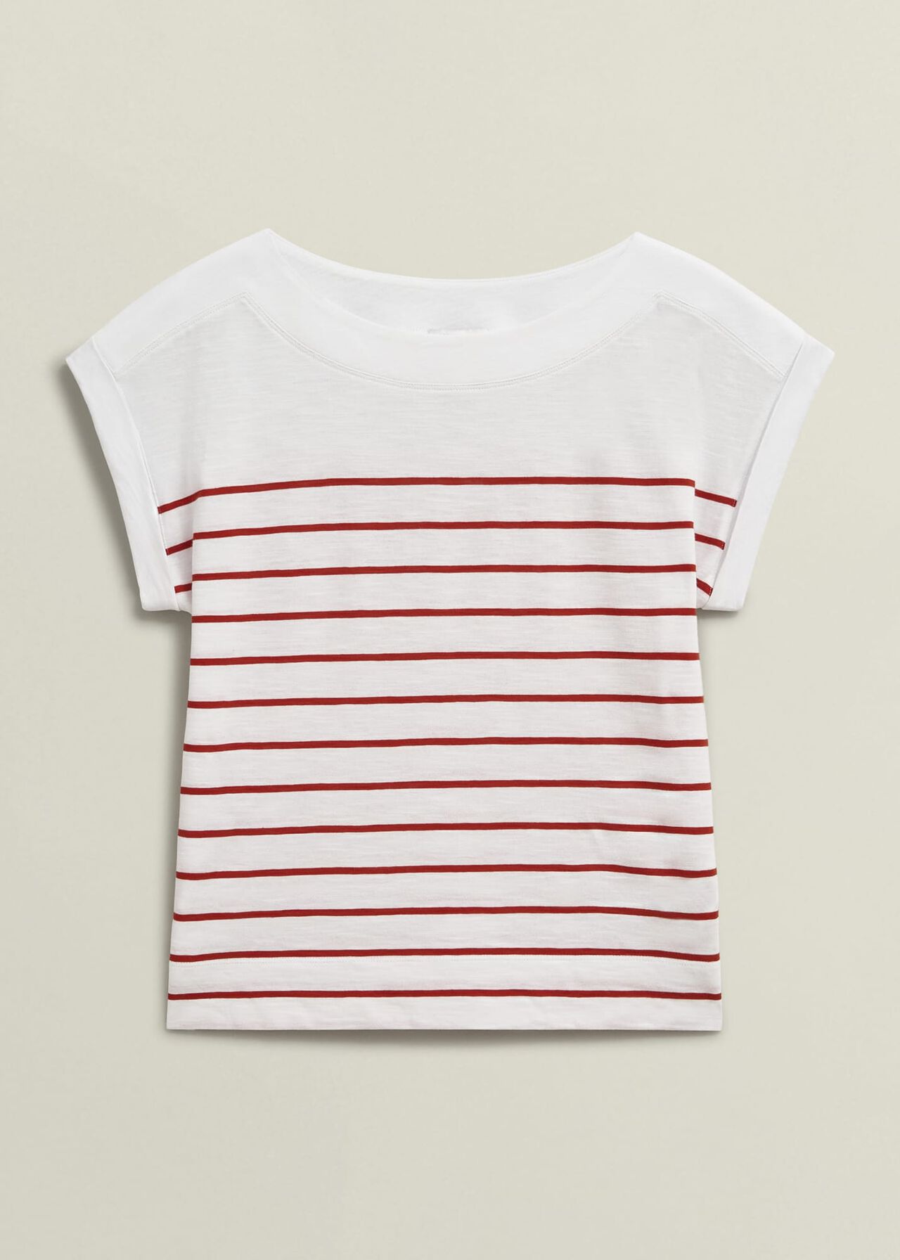 Alycia Cotton Slub Stripe T-Shirt, White Red, hi-res